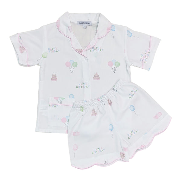 Happy Birthday Short PJ Set- Pink