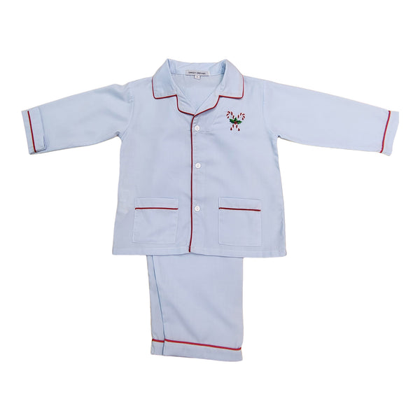 Blue Pajamas Red Trim- Candy Cane
