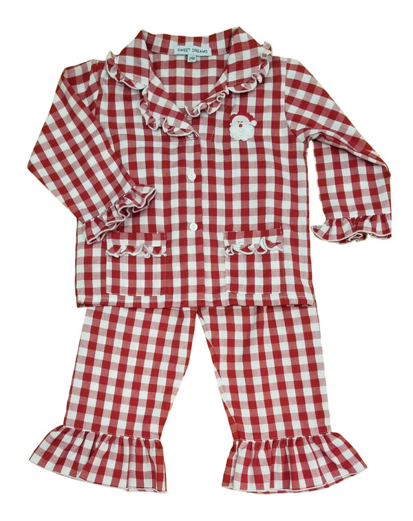 Red Gingham Ruffle Santa Emb Pajamas