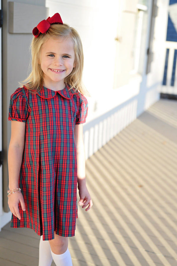 Paige Pleat Dress- Red Christmas Plaid