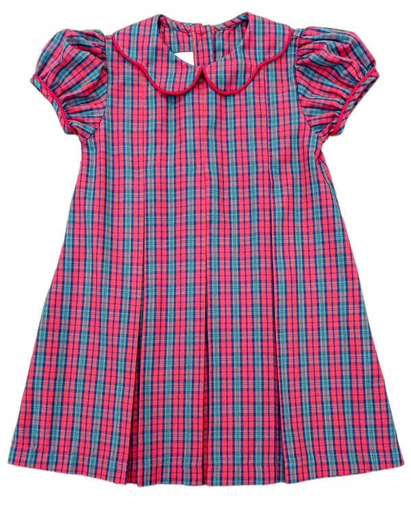 Paige Pleat Dress- Red Christmas Plaid