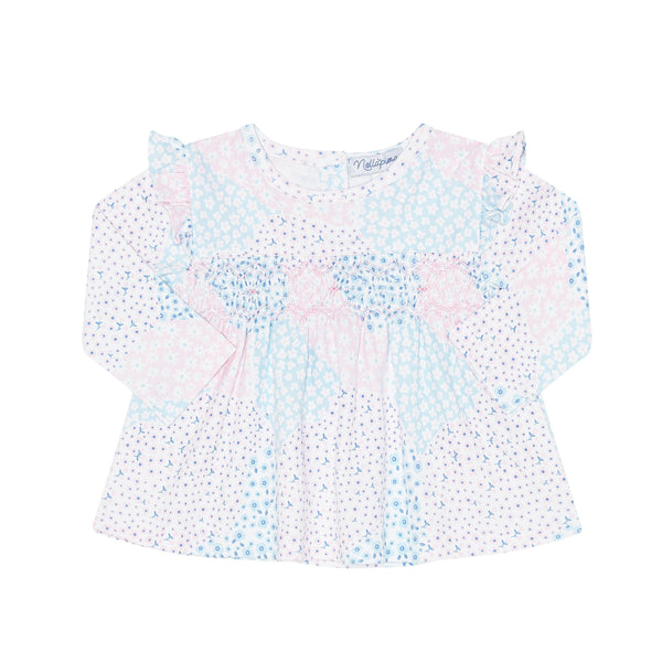 Patchwork LS Smocked Dress