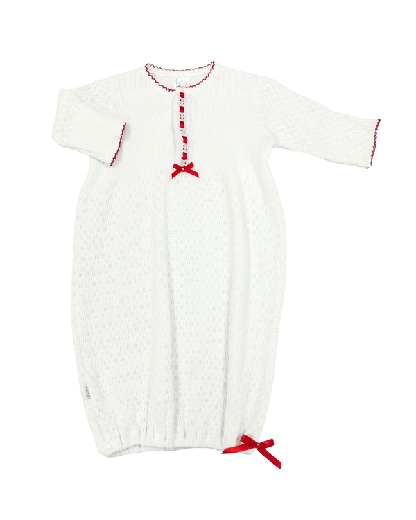 Knit Gown- Red Eyelet Trim