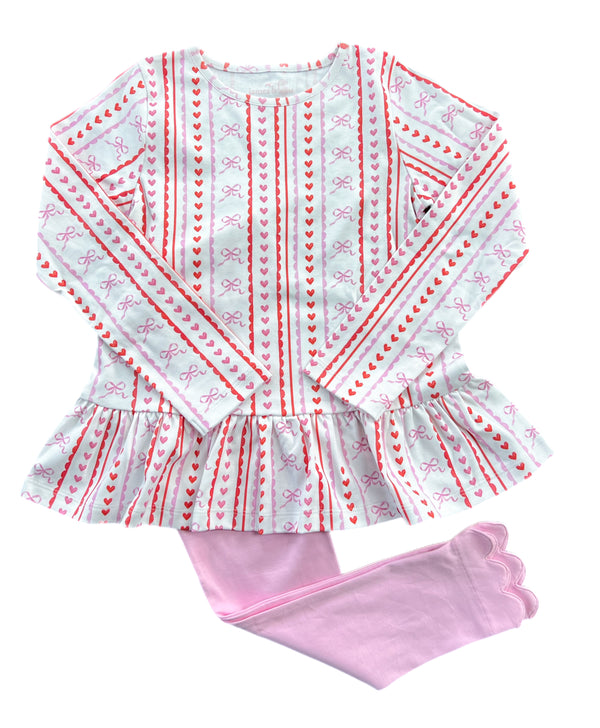 Peggie Peplum Legging Set- Scallops & Hearts