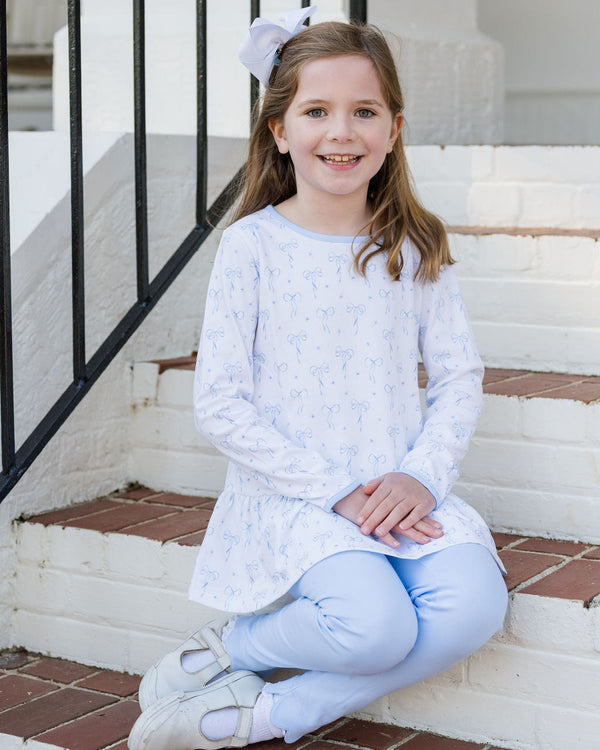 Peggie Peplum Knit Legging Set- Blue Bows