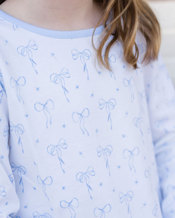 Peggie Peplum Knit Legging Set- Blue Bows