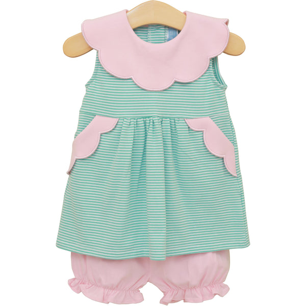 Penelope Bloomer Set- Mint Stripe/Light Pink