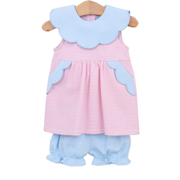 Penelope Bloomer Set- Light Pink Stripe/Light Blue