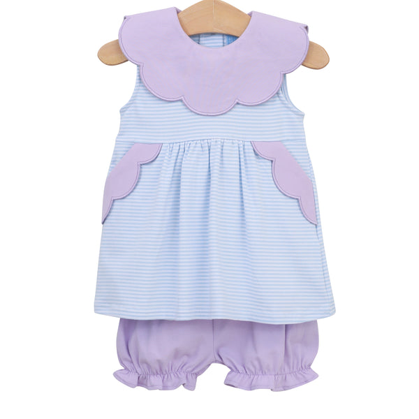 Penelope Bloomer Set- Light Blue Stripe/Lavender