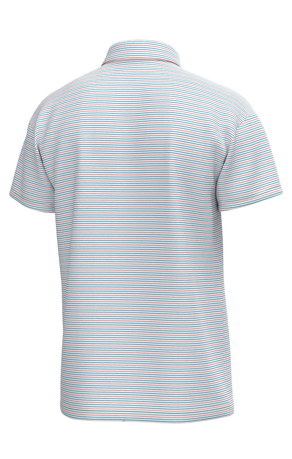 Youth Bayside Stripe Performance Polo- White Hawaiian Blue