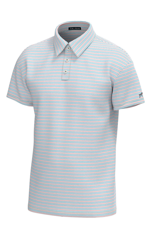 Youth Bayside Stripe Performance Polo- White Hawaiian Blue