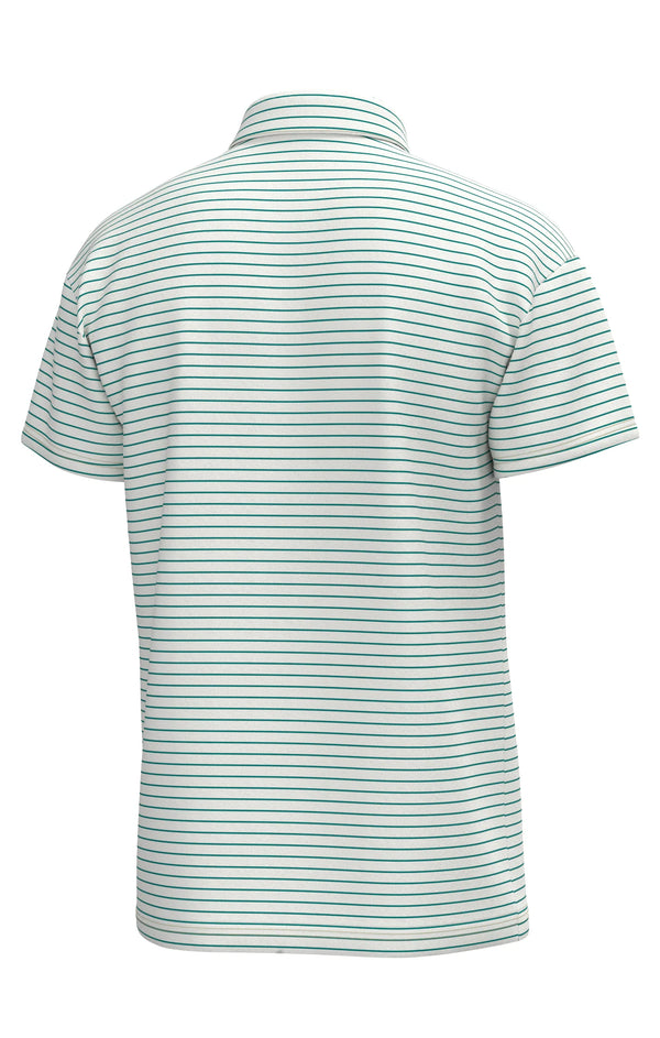 Youth Horizon Stripe Performance Polo- White Blue Wing Teal
