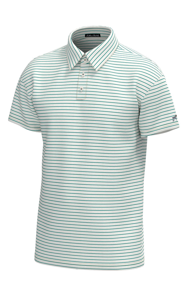 Youth Horizon Stripe Performance Polo- White Blue Wing Teal