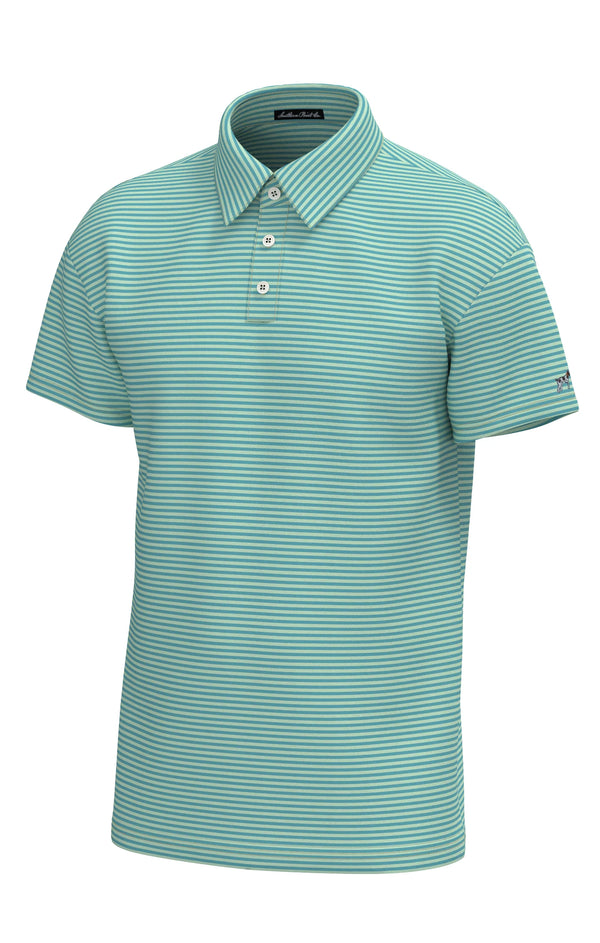 Youth Morgan Stripe Performance Polo- Coastal Water Spring Green
