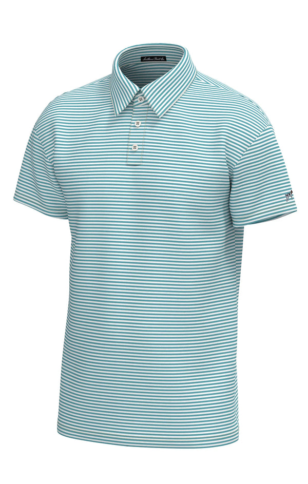 Youth Morgan Stripe Performance Polo- Coastal Water White