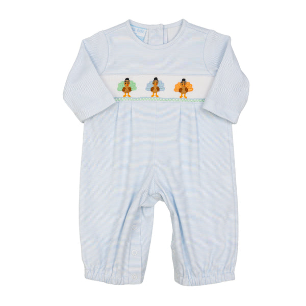 Turkey Knit Romper- Lt. Blue Stripe