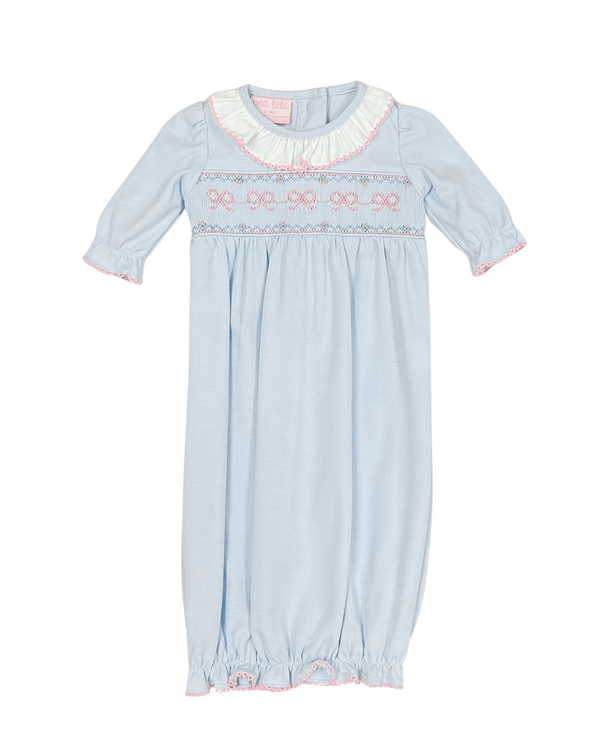 Bows Knit L/S Gown- Lt. Blue