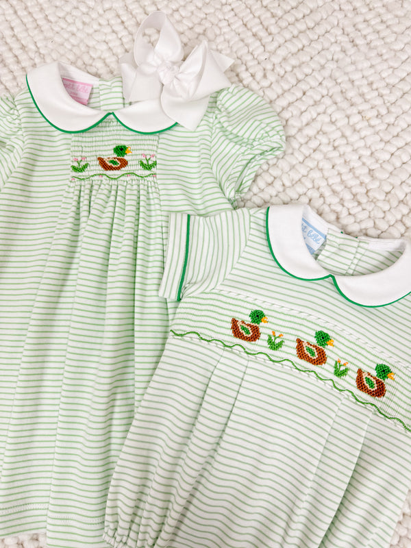 Mallard Duck Knit Float Dress- Green Stripe