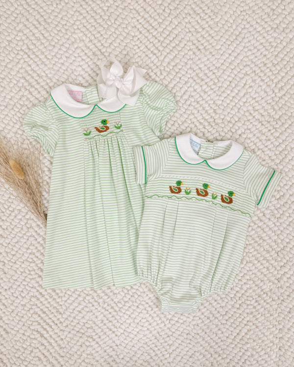 Mallard Duck Knit Float Dress- Green Stripe