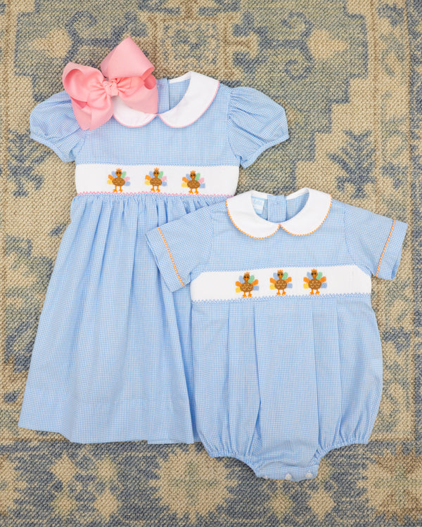 Turkey Dress- Blue Check