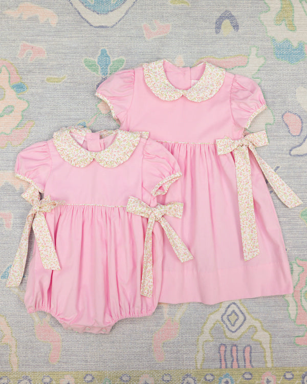 Pink Corduroy Bubble W/ Pink Floral Collar & Side Bows