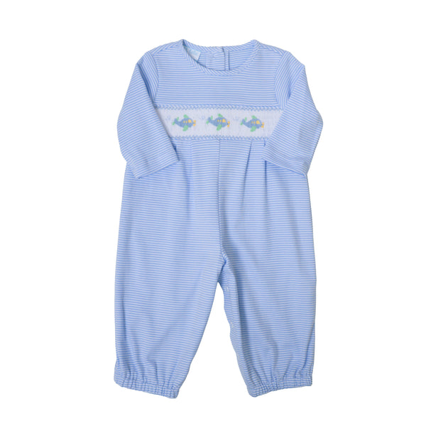 Airplane Knit Romper- Blue Stripe