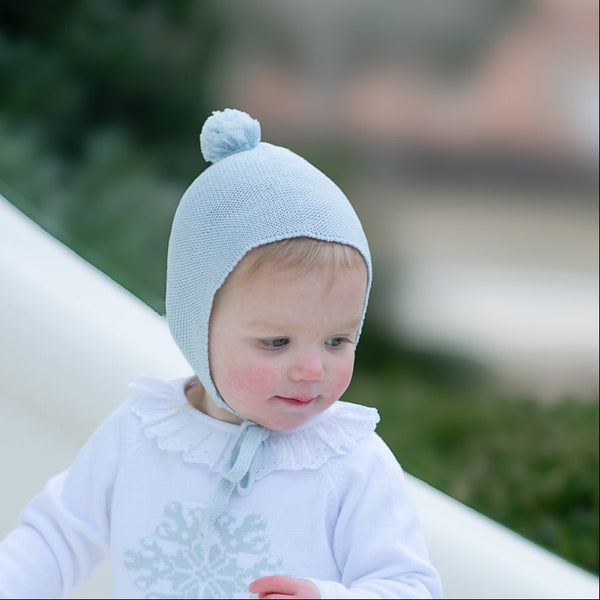 Pom Bonnet Tie Hats- Light Blue