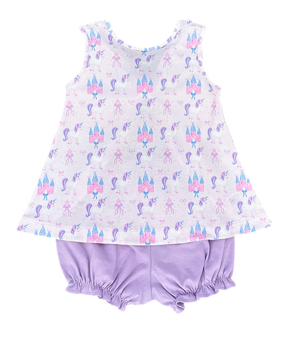 Unicorn Back Bow Knit Bloomer/Banded Short Set