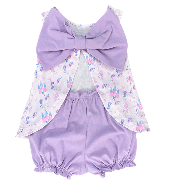 Unicorn Back Bow Knit Bloomer/Banded Short Set