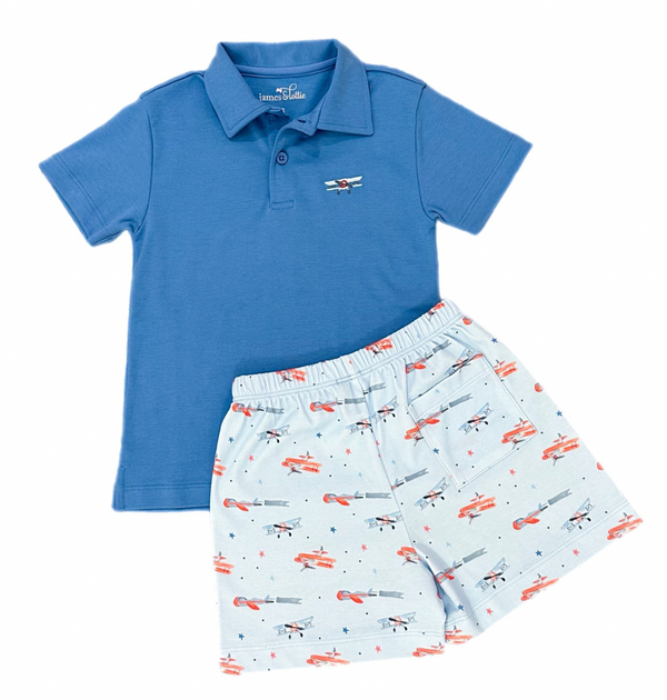 Airplane Knit Polo Short Set