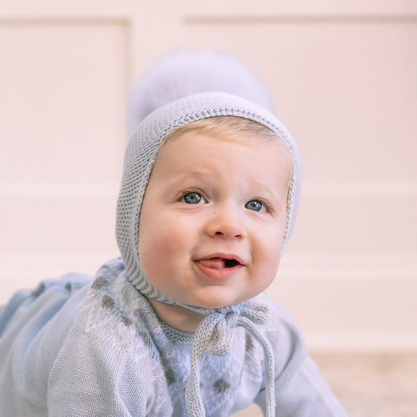Pom Bonnet Tie Hats- Light Blue