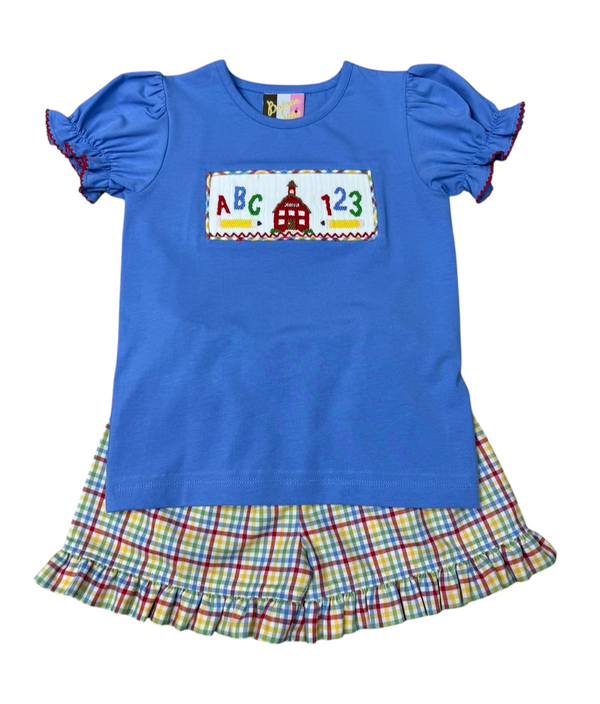 School Days Smocked Ruffle Short Set