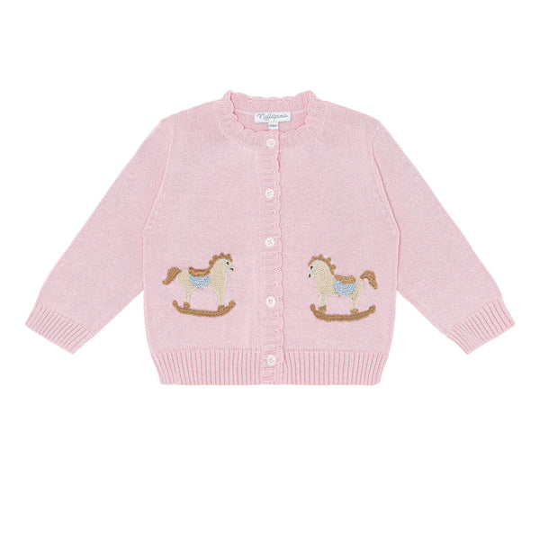 Rocking Horse Embroidered Cardigan- Pink