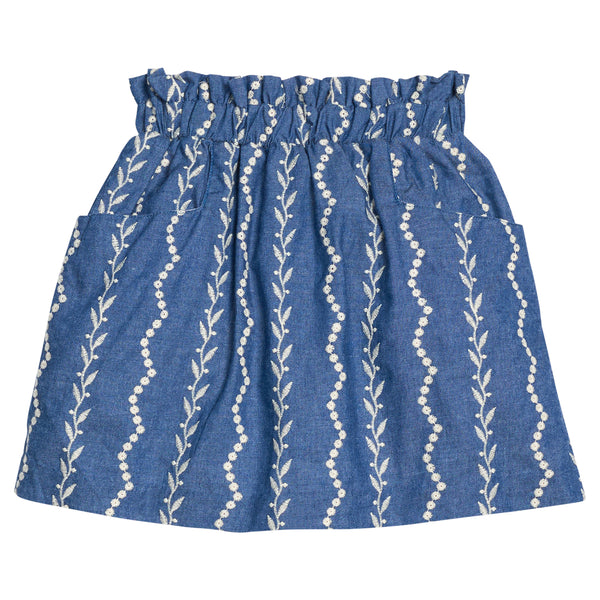 Portofino Skirt W/ Pockets- Chamonix Chambray Embroidery