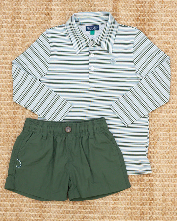 LS Pro Performance Polo- Arona Camping Green Stripe