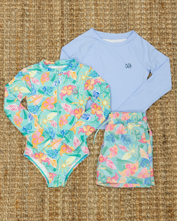 Surf & Turf Zip Swimsuit- Palm Paradise Print