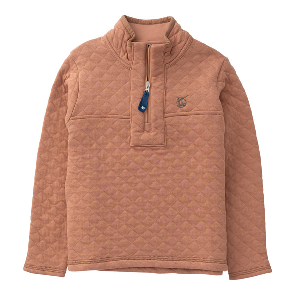 Quilted Zip Pullover- Mocha Mousse