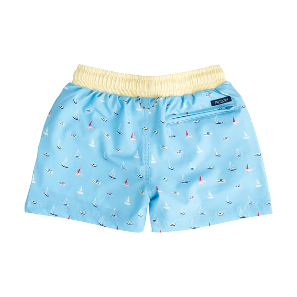 Boogie Board Swim Trunk- Baltic Sea Boats In The Bay Print