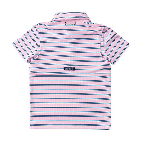 Pro Performance Polo- Pink Frosting Sea Island Stripe