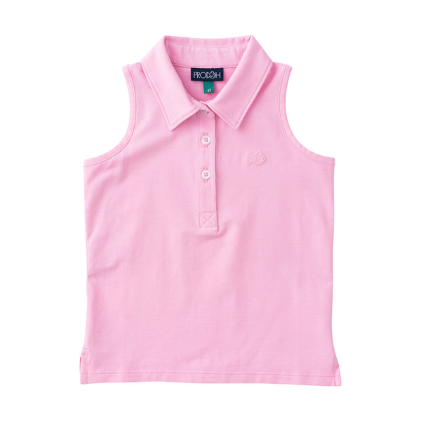 Sleeveless Solid Cotton Polo- Pink Frosting