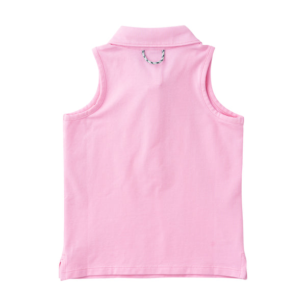 Sleeveless Solid Cotton Polo- Pink Frosting