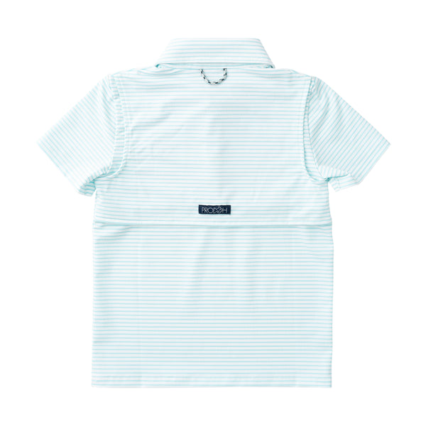 Pro Performance Polo- Aruba Blue Stripe