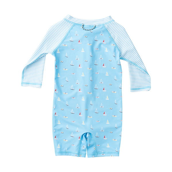 Lil Reef Baby Rashguard Swimsuit- Baltic Sea Boats In The Bay Print