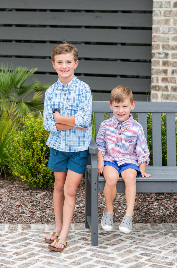 Founders Kids Fishing Shirt- Sunset Vibes Plaid Small (8-10)