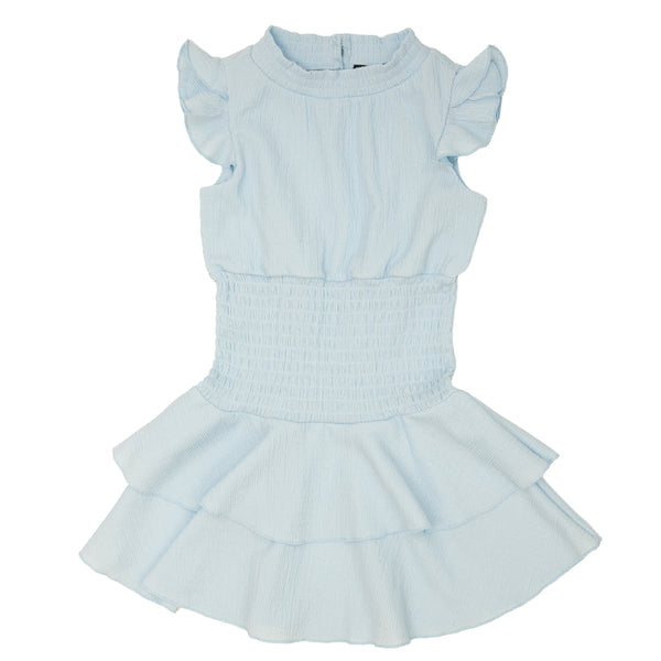 Smocked Two Tiered Sneaker Dress- Light Blue