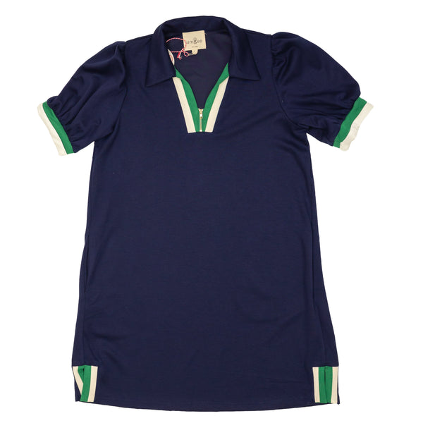 Color Block Zip Front Shift Dress- Navy