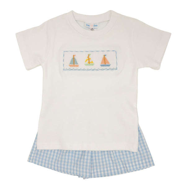 Sailboats Smocked Short Set