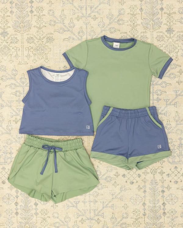 Bradley Basic Tee- Pistachio Green, Baton Rouge Blue