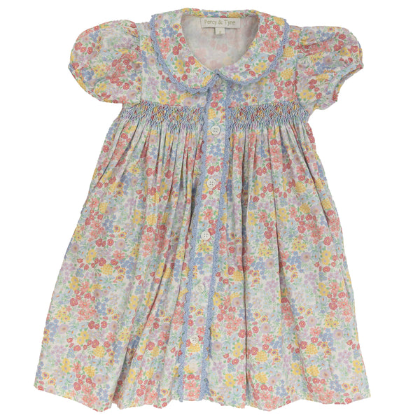 Smocked Placket S/S Dress- Churchill Floral