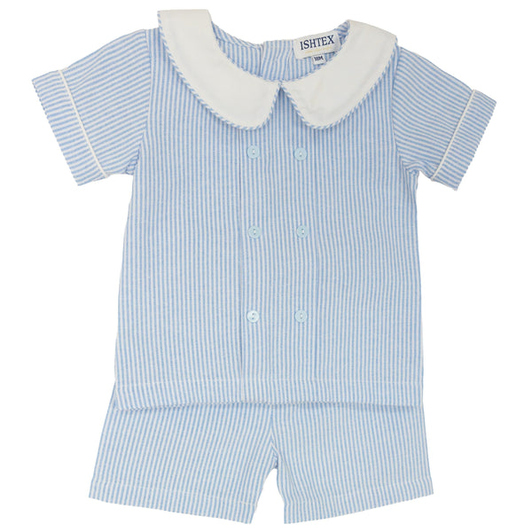 Blue Stripe Poplin Short Set